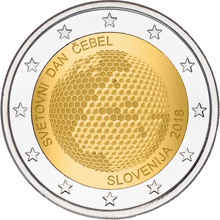 Image of 2 euro coin - World Bee Day | Slovenia 2018