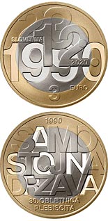 3 euro coin 30th anniversary of plebiscite on sovereignty and independence of the Republic of Slovenia | Slovenia 2020