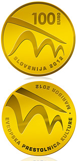 Image of 100 euro coin - European Capital of Culture - Maribor 2012  | Slovenia 2012.  The Gold coin is of Proof quality.