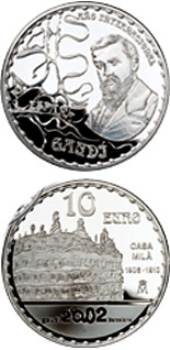 Image of 10 euro coin - International Gaudí Year 2002 Casa Milà | Spain 2002.  The Silver coin is of Proof quality.