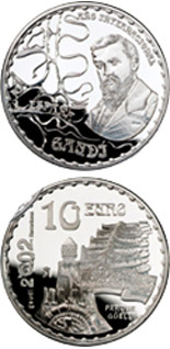 Image of 10 euro coin - International Gaudí Year 2002 Parque Güell | Spain 2002.  The Silver coin is of Proof quality.