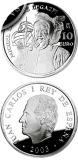Image of 10 euro coin - Fifth Centenary of the birth of Miguel López de Legazpi | Spain 2003.  The Silver coin is of Proof quality.