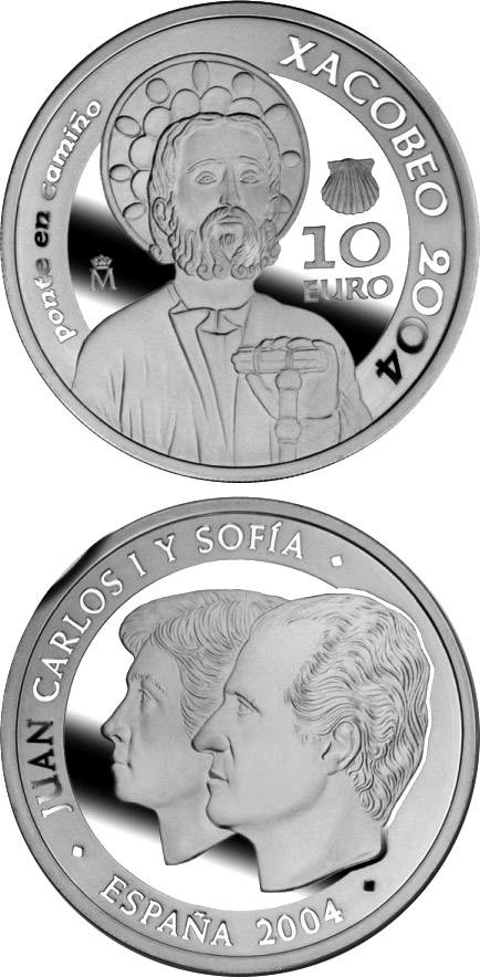 Image of 10 euro coin - Holy Year Xacobeo 2004 | Spain 2004.  The Silver coin is of Proof quality.