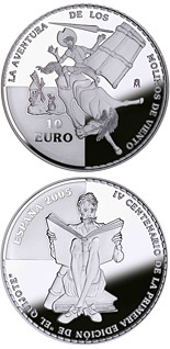 10 euro coin 4th Centenary of the publication of Don Quixote – D.Quijote knocked down by a windmill  | Spain 2005
