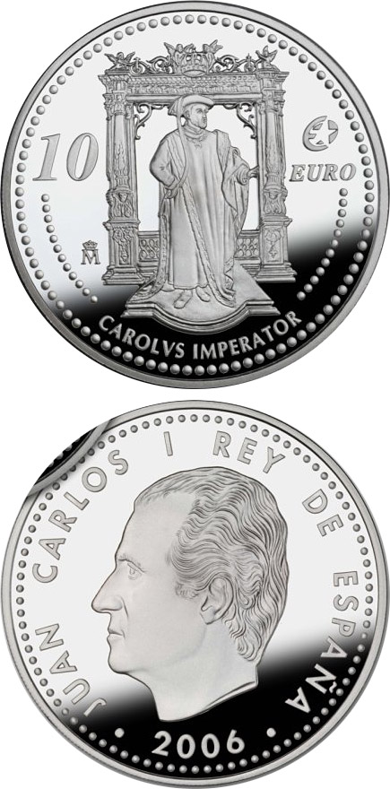 Image of 10 euro coin - The Europa Program – Charles V | Spain 2006.  The Silver coin is of Proof quality.