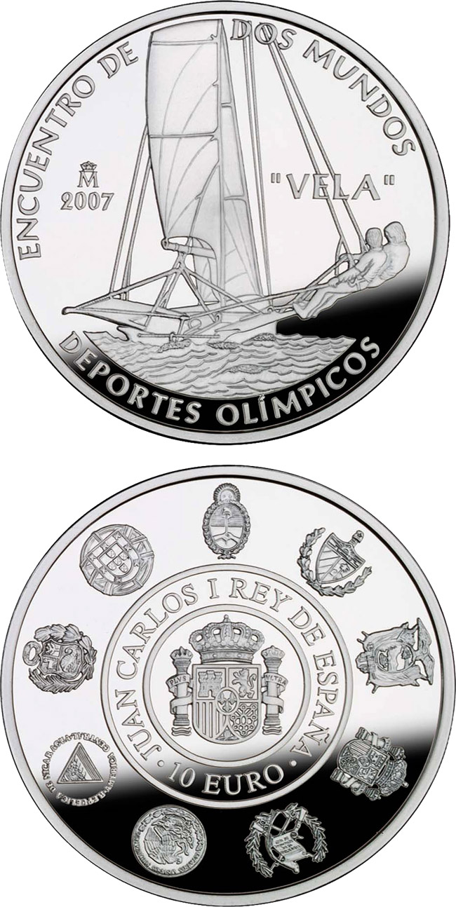 Image of 10 euro coin - VII Iberian-American Series: Olympic sports | Spain 2008.  The Silver coin is of Proof quality.