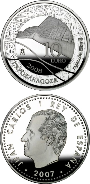 Image of 10 euro coin - Expo Zaragoza 2008 - Bridge-Pavilion  | Spain 2007.  The Silver coin is of Proof quality.