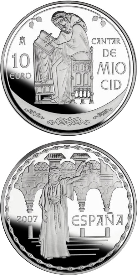 Image of 10 euro coin - The Song of My Cid | Spain 2007.  The Silver coin is of Proof quality.