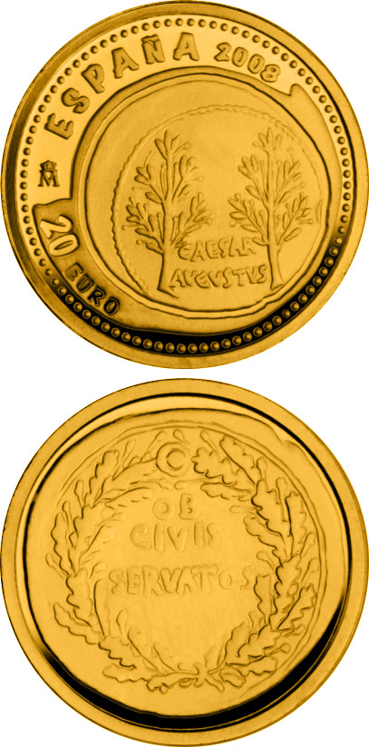 Image of 20 euro coin - 1st Series Numismatic Treasures | Spain 2008.  The Gold coin is of Proof quality.