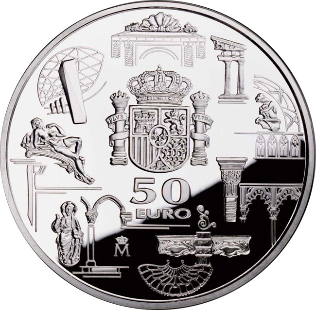 Image of 50 euro coin - First anniversary of the euro | Spain 2003.  The Silver coin is of Proof quality.