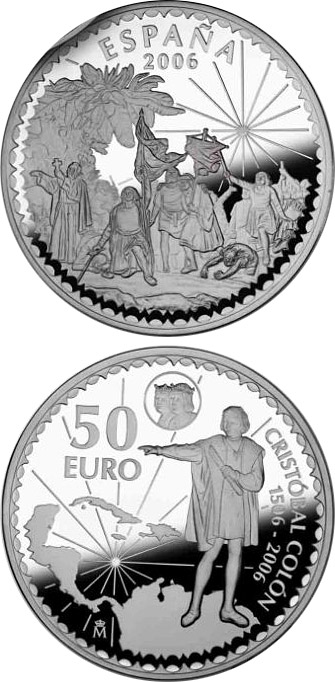 Image of 50 euro coin - 5th Anniversary of the Euro | Spain 2007.  The Silver coin is of Proof quality.