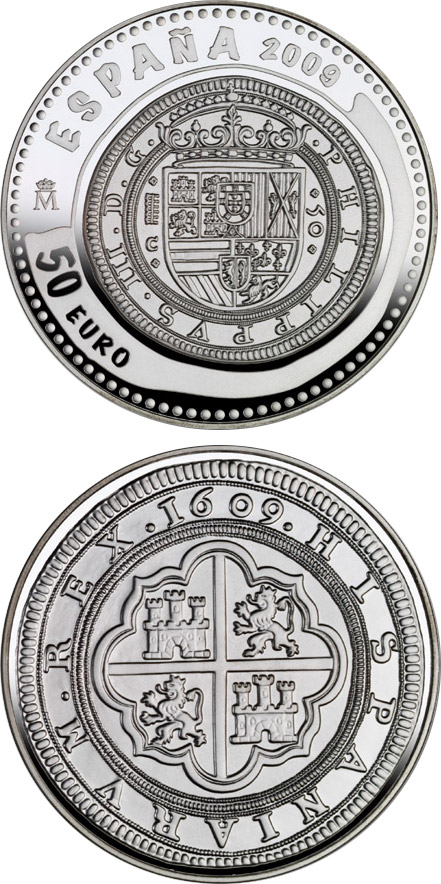Image of 50 euro coin - 2nd Series Numismatic Treasures | Spain 2009.  The Silver coin is of Proof quality.