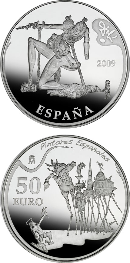 Image of 50 euro coin - 2nd Series Spanish Painters - Dalí | Spain 2009.  The Silver coin is of Proof quality.