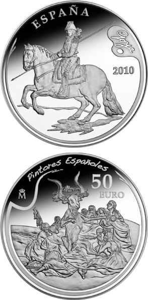 Image of 50 euro coin - 3rd Series Spanish Painters – Goya | Spain 2010.  The Silver coin is of Proof quality.