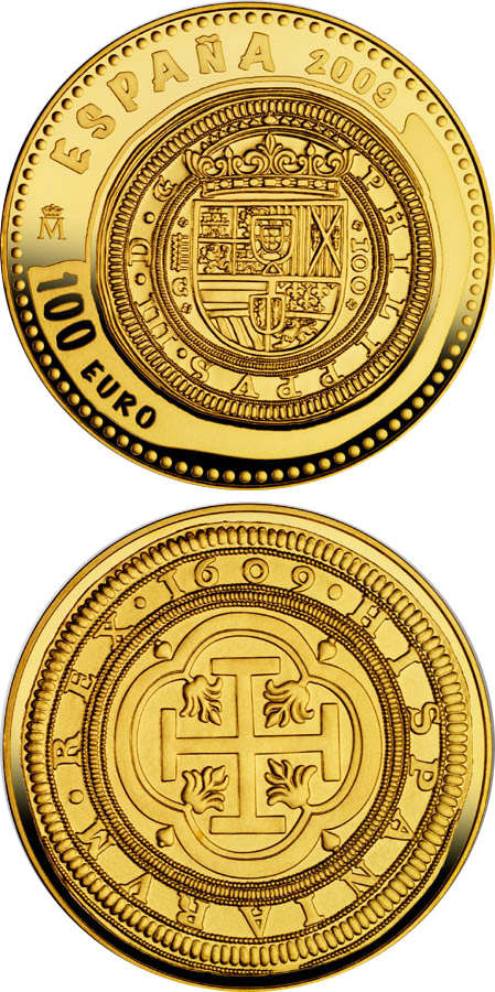 Image of 100 euro coin - 2nd Series Numismatic Treasures | Spain 2009.  The Gold coin is of Proof quality.