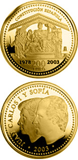 Image of 200 euro coin - 25th Anniversary of the Spanish Constitution | Spain 2003.  The Gold coin is of Proof quality.