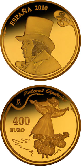 Image of 400 euro coin - 3rd Series Spanish Painters - Goya | Spain 2010.  The Gold coin is of Proof quality.