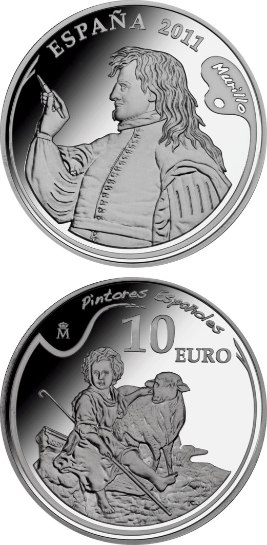 Image of 10 euro coin - 4th Series Spanish Painters - Murillo | Spain 2011.  The Silver coin is of Proof quality.
