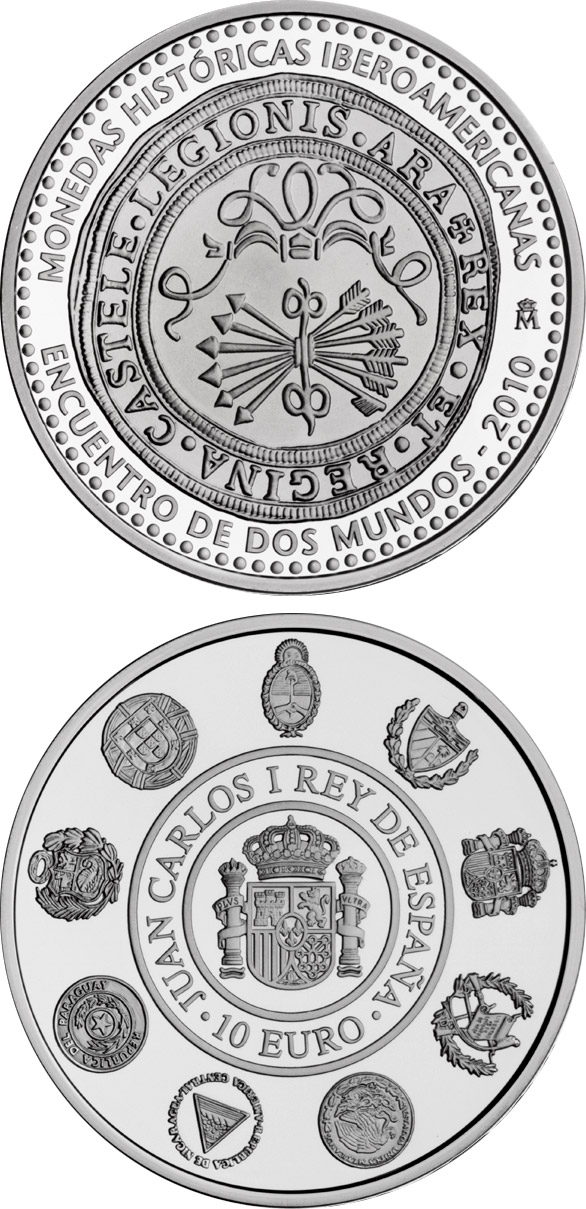 Image of 10 euro coin - Historic Ibero-American Coins | Spain 2010.  The Silver coin is of Proof quality.