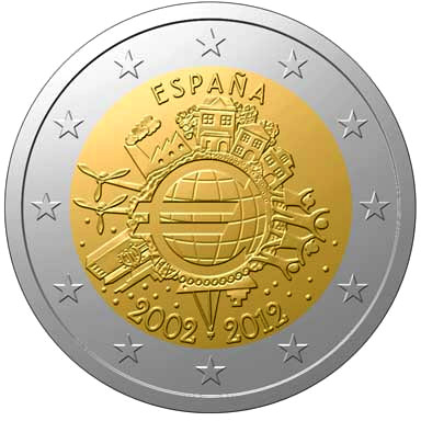 Image of 2 euro coin - Ten years of Euro  | Spain 2012