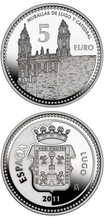 Image of 5 euro coin - Lugo | Spain 2011.  The Silver coin is of Proof quality.
