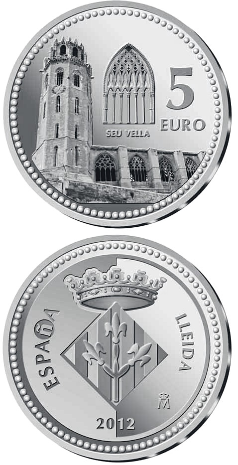 Image of 5 euro coin - Lleida | Spain 2012.  The Silver coin is of Proof quality.