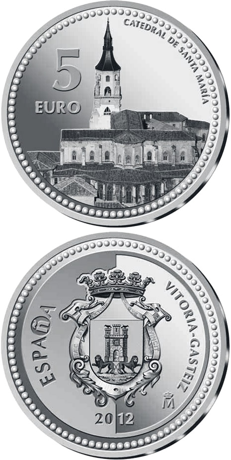Image of 5 euro coin - Vitoria-Gasteiz | Spain 2012.  The Silver coin is of Proof quality.