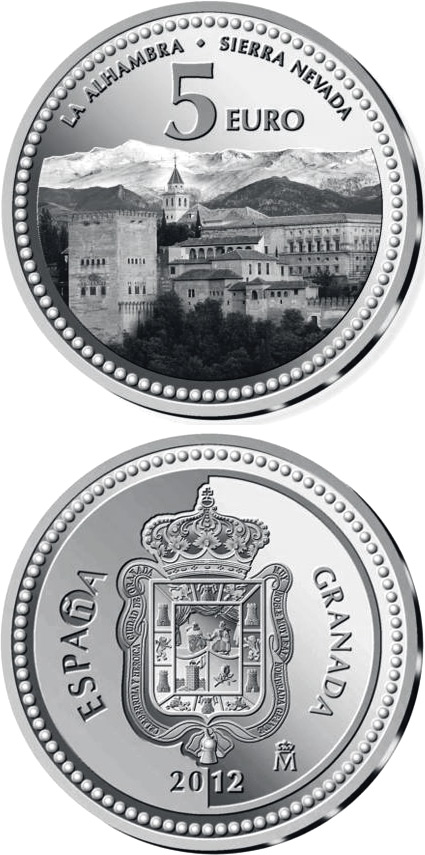 Image of 5 euro coin - Granada | Spain 2012.  The Silver coin is of Proof quality.