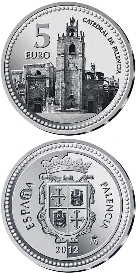 Image of 5 euro coin - Palencia | Spain 2012.  The Silver coin is of Proof quality.