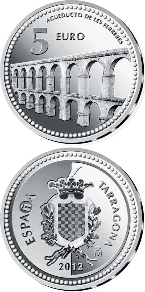 Image of 5 euro coin - Tarragona | Spain 2012.  The Silver coin is of Proof quality.