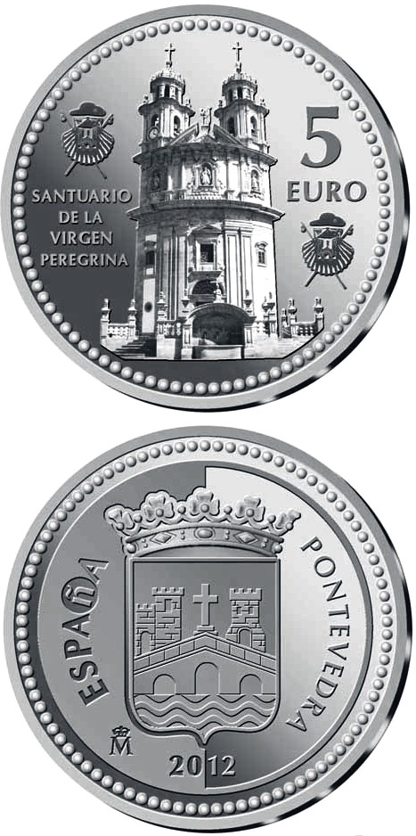 Image of 5 euro coin - Pontevedra | Spain 2012.  The Silver coin is of Proof quality.