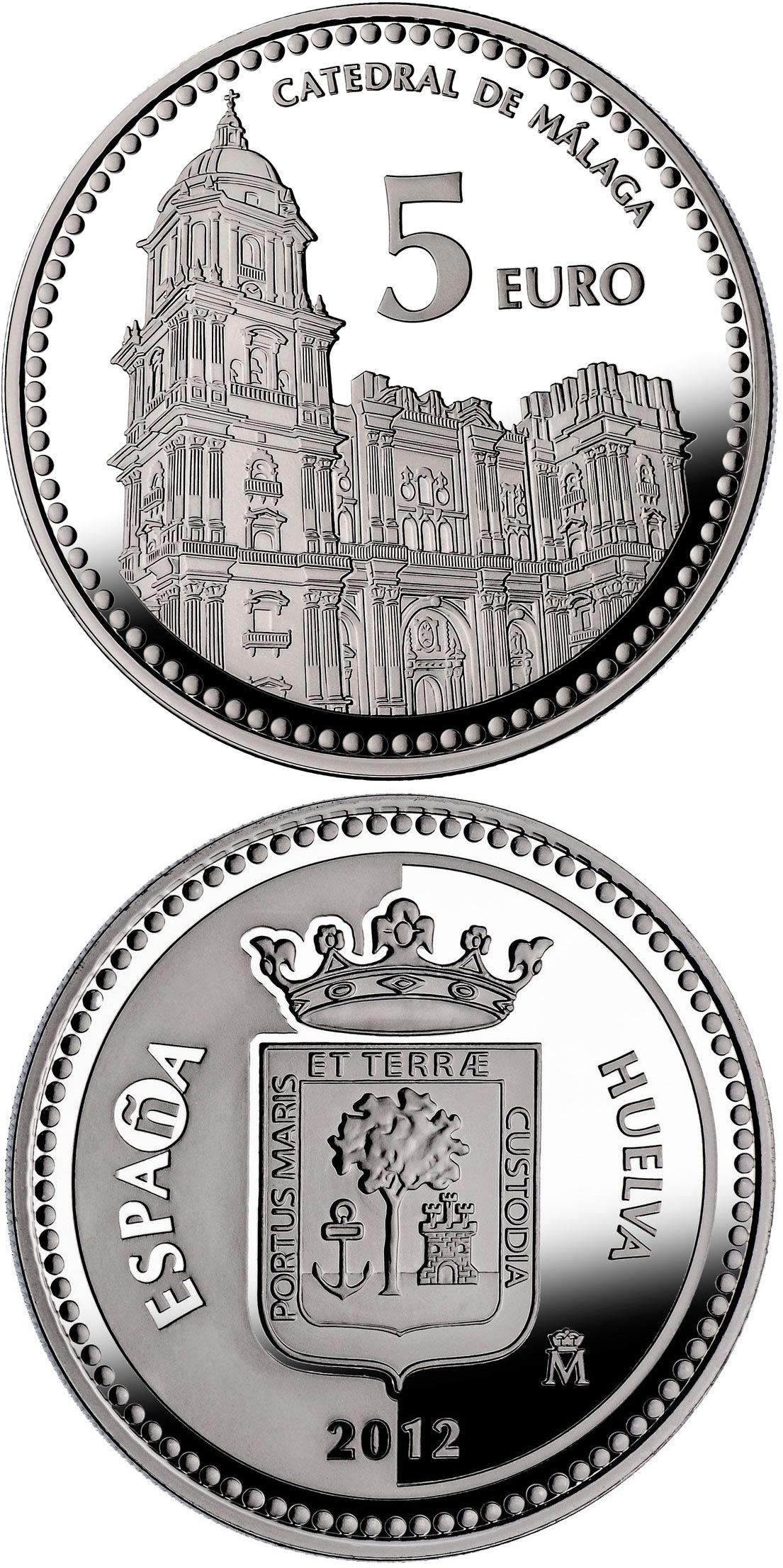 Image of 5 euro coin - Málaga | Spain 2012.  The Silver coin is of Proof quality.