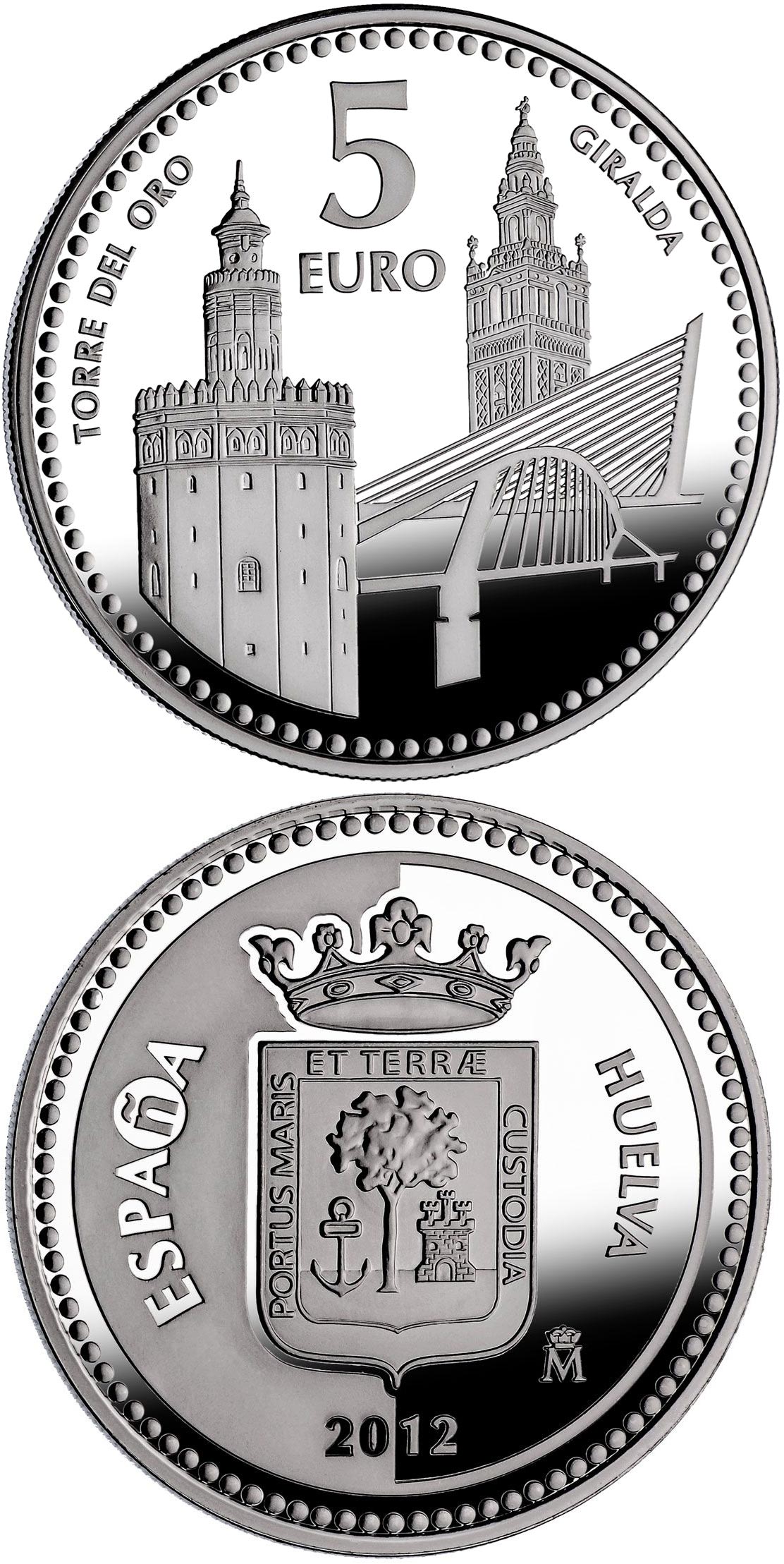 Image of 5 euro coin - Sevilla | Spain 2012.  The Silver coin is of Proof quality.