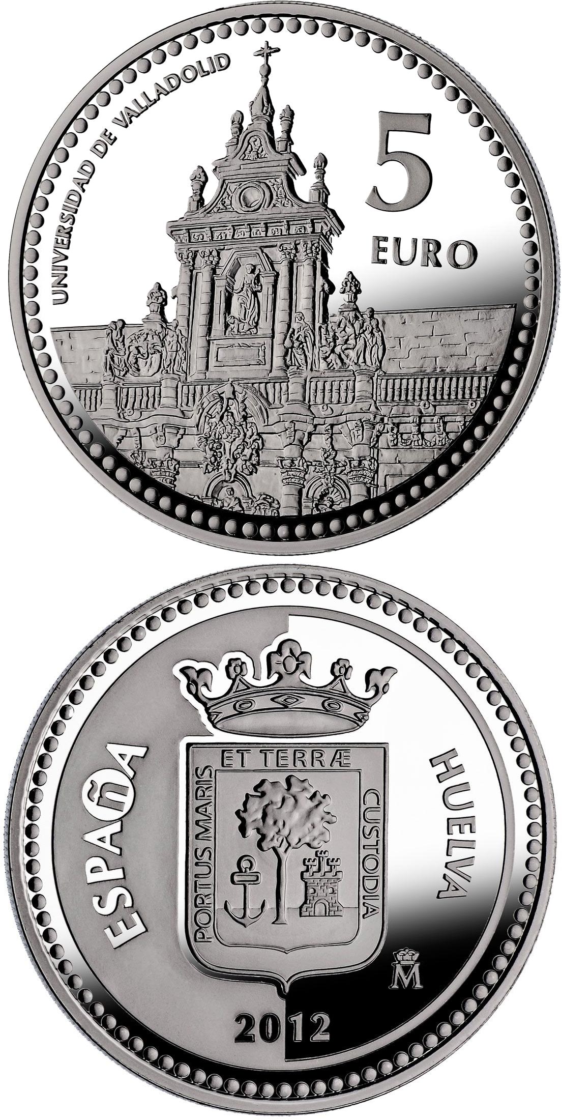 Image of 5 euro coin - Valladolid | Spain 2012.  The Silver coin is of Proof quality.