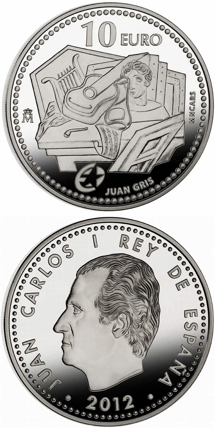 Image of 10 euro coin - Juan Gris | Spain 2012.  The Silver coin is of Proof quality.