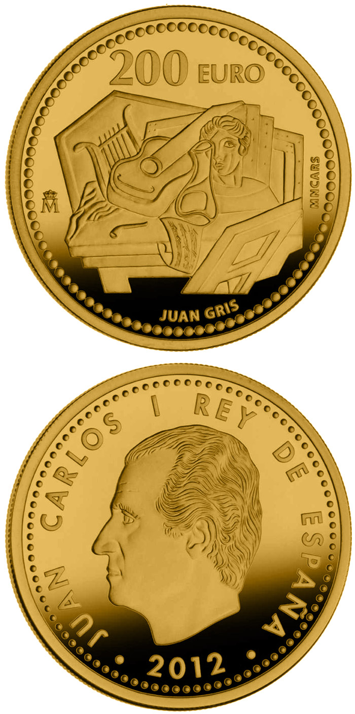 Image of 200 euro coin - Juan Gris | Spain 2012.  The Gold coin is of Proof quality.