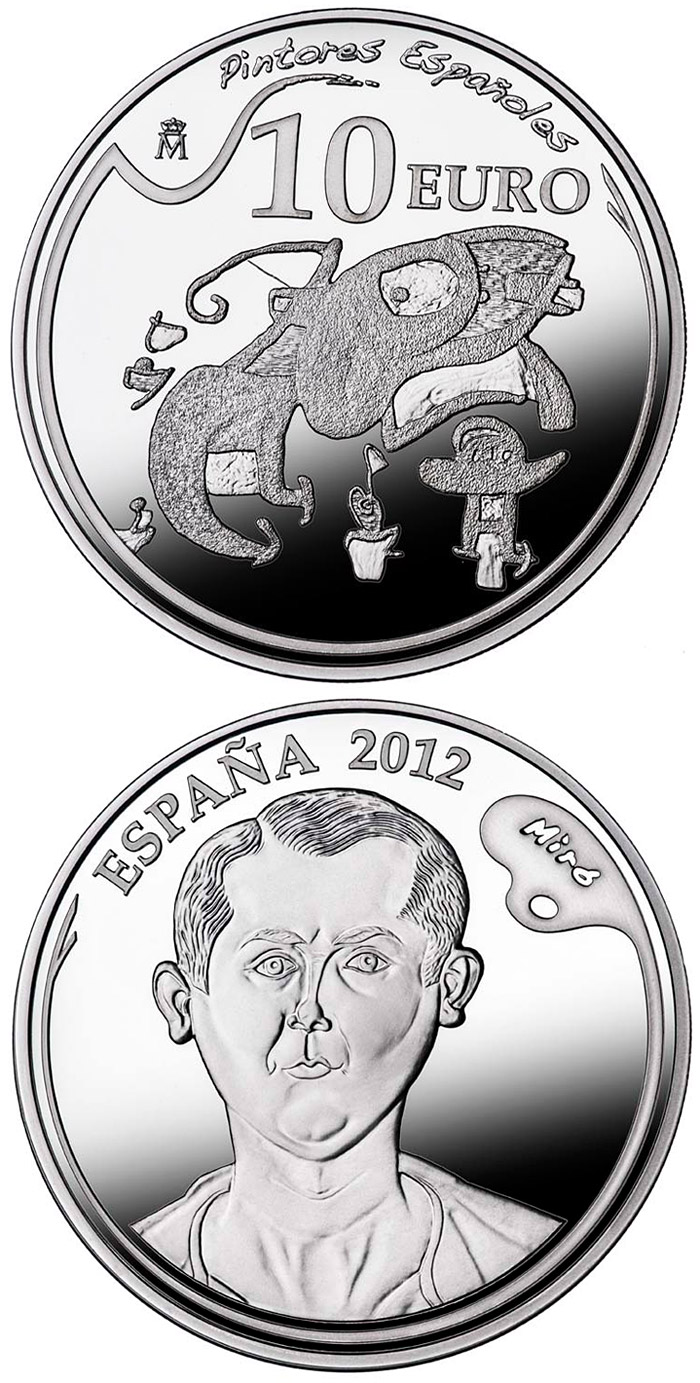 Image of 10 euro coin - 5th Series Spanish Painters - Joan Miró | Spain 2012.  The Silver coin is of Proof quality.