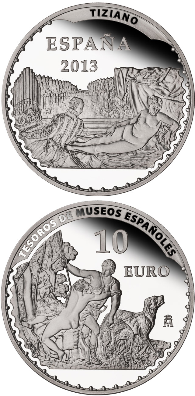 Image of 10 euro coin - Titian | Spain 2013.  The Silver coin is of Proof quality.