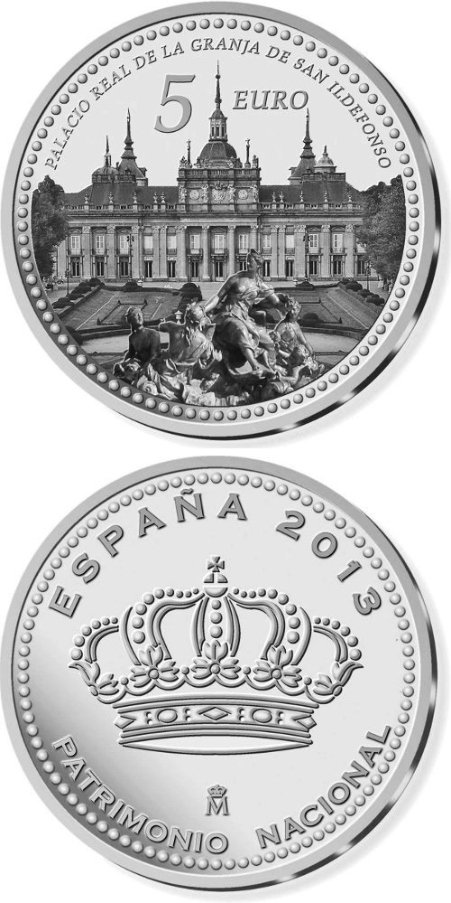 Image of 5 euro coin - Palacio Real de La Granja de San Ildefonso | Spain 2014.  The Silver coin is of Proof quality.