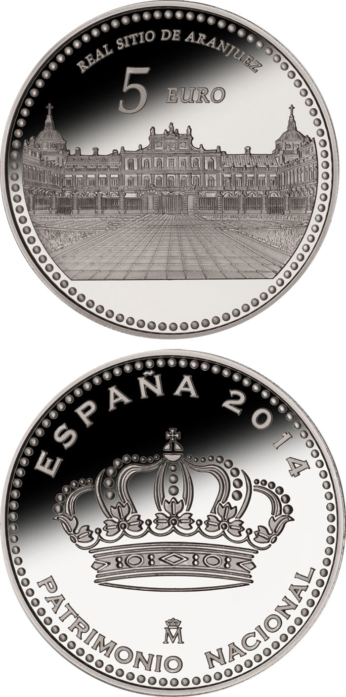 Image of 5 euro coin - Aranjuez | Spain 2014.  The Silver coin is of Proof quality.