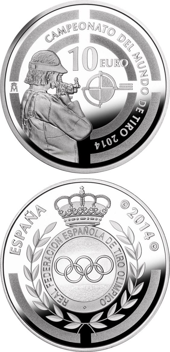 Image of 10 euro coin - World Shooting Championship 2014 | Spain 2014.  The Silver coin is of Proof quality.