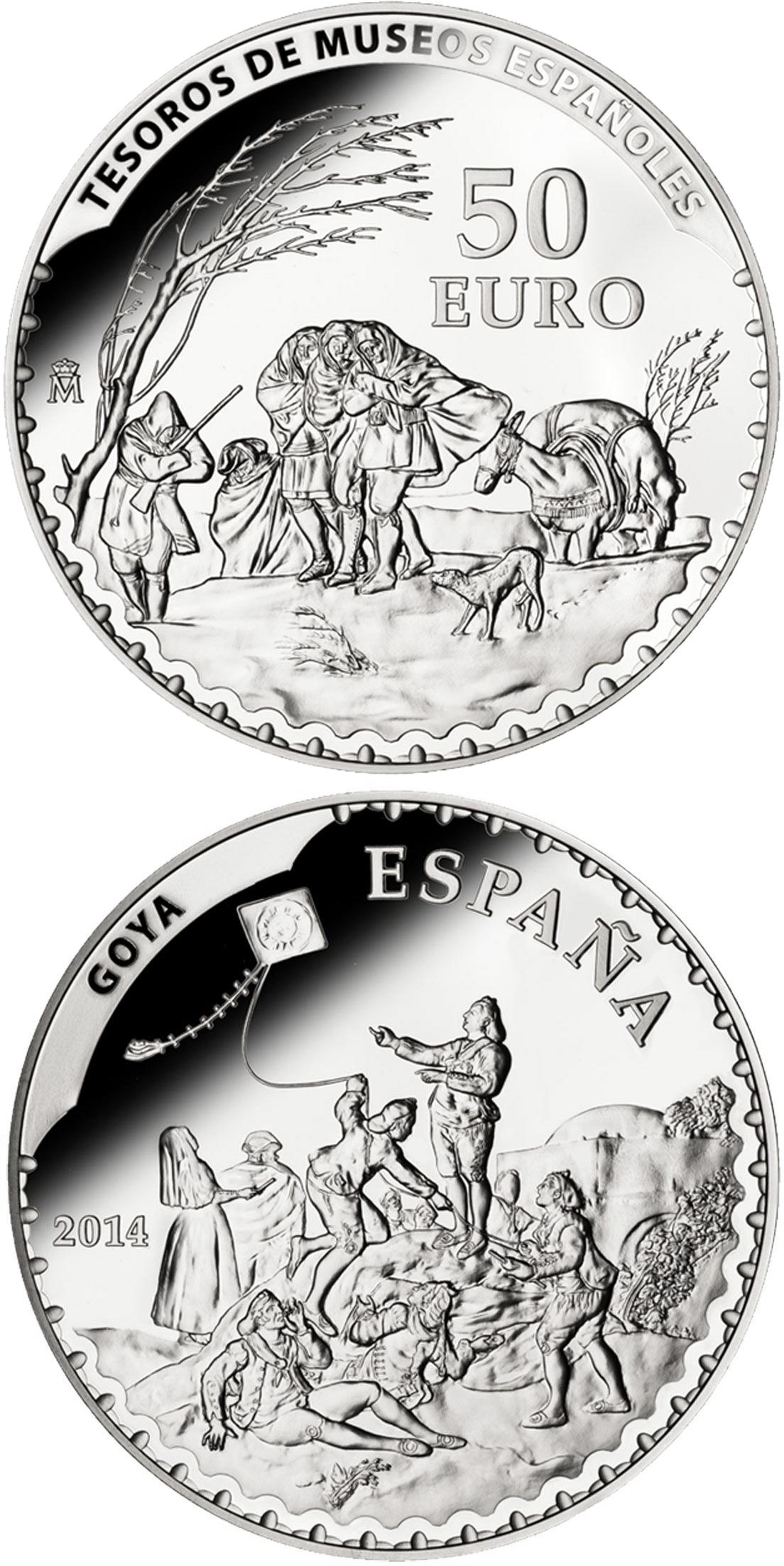 Image of 50 euro coin - Goya | Spain 2014.  The Gold coin is of Proof quality.