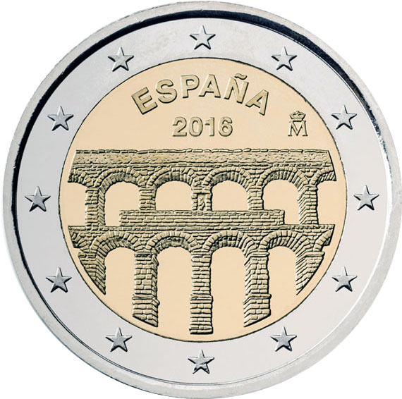 Image of 2 euro coin - Old Town of Segovia and its Aqueduct | Spain 2016