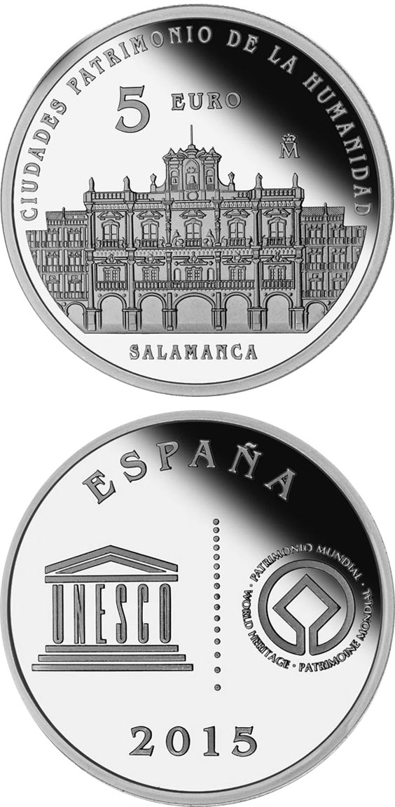 Image of 5 euro coin - Salamanca | Spain 2015.  The Silver coin is of Proof quality.