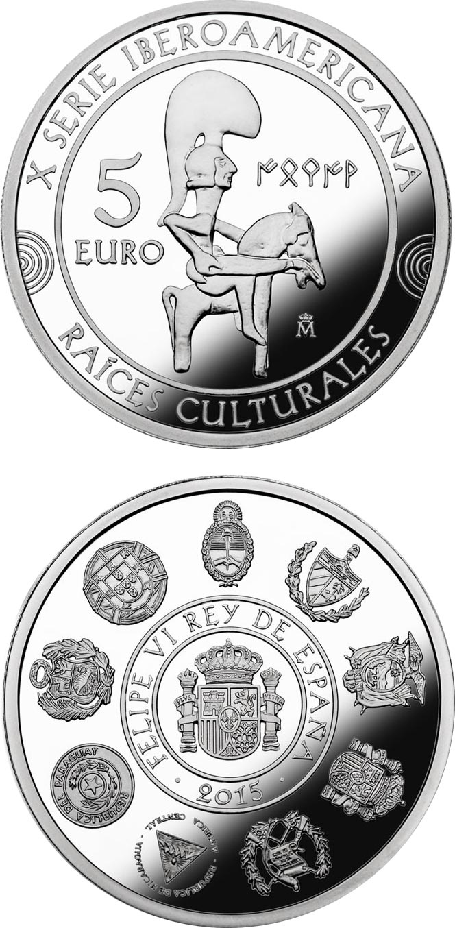 Image of 5 euro coin - 10th Ibero-American Series | Spain 2015.  The Silver coin is of Proof quality.