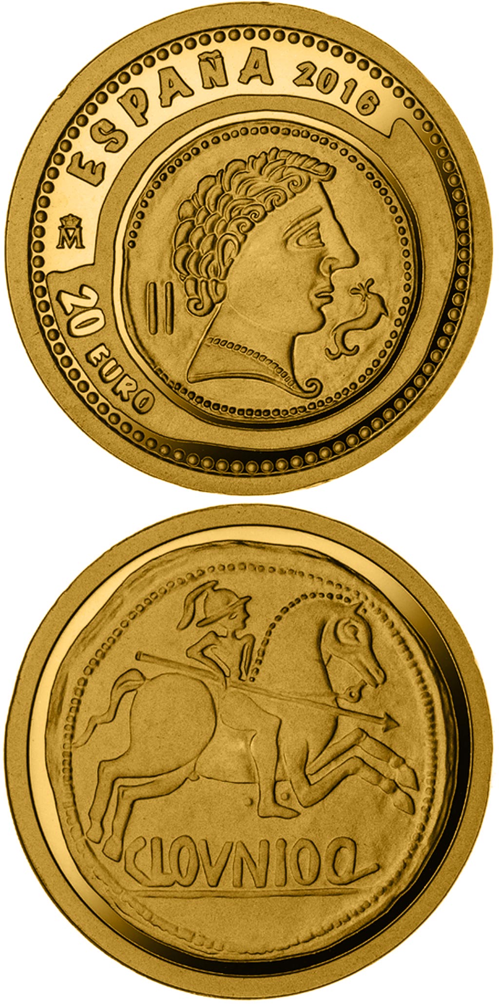 Image of 20 euro coin - 7th Series Numismatic Treasures: As from Clounioq | Spain 2016.  The Gold coin is of Proof quality.