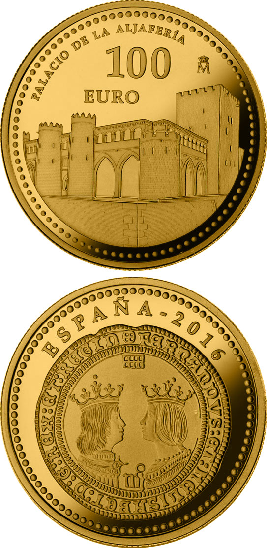 Image of 100 euro coin - 5th Centenary of Ferdinand II of Aragon | Spain 2016.  The Gold coin is of Proof quality.