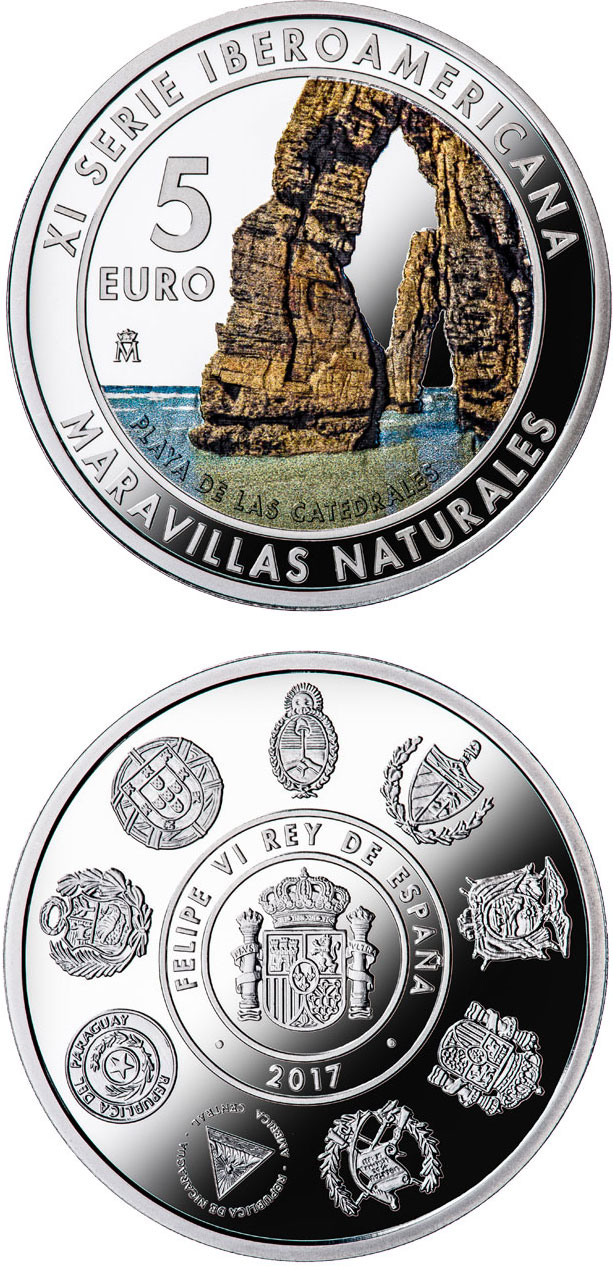 Image of 5 euro coin - 11th Ibero-american Series | Spain 2017.  The Silver coin is of Proof quality.