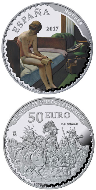 Image of 50 euro coin - Spanish Museum Treasures V: 25th anniversary of the Thyssen-Bornemisza Museum | Spain 2017.  The Silver coin is of Proof quality.