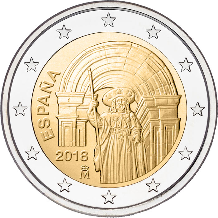 Image of 2 euro coin - Historic Center of Santiago de Compostela | Spain 2018